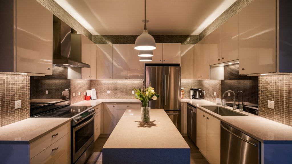 Utilizing lighting to enhance the perception of space in a 10x10 kitchen layout