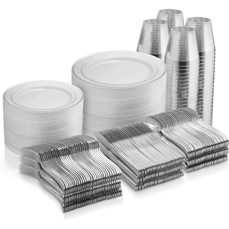 600 Piece Dinnerware Set - Silver Plastic Silverware