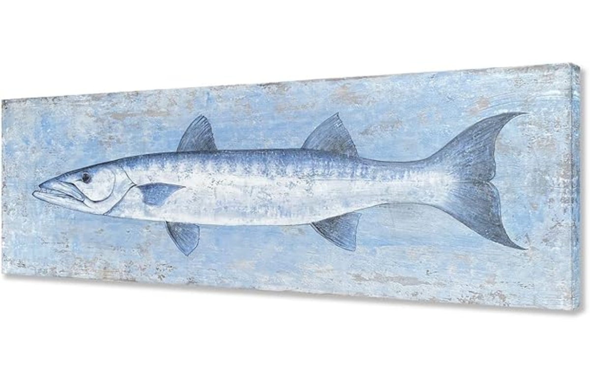 Yihui Arts Blue and White Fish Canvas Wall Art