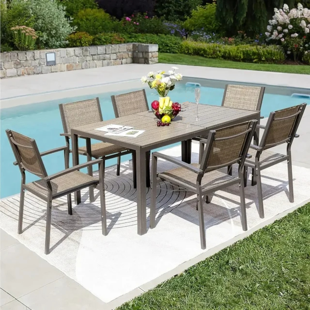 7 Piece Terrace Dining Outdoor Furniture Set with Weatherproof Table for outdoor kitchen and pool side