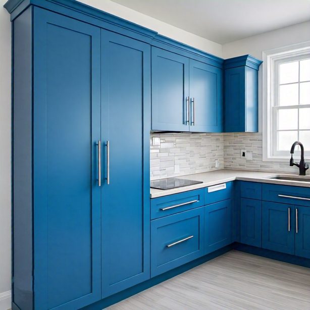 A kitchen with blue cabinets - French Riviera Blue