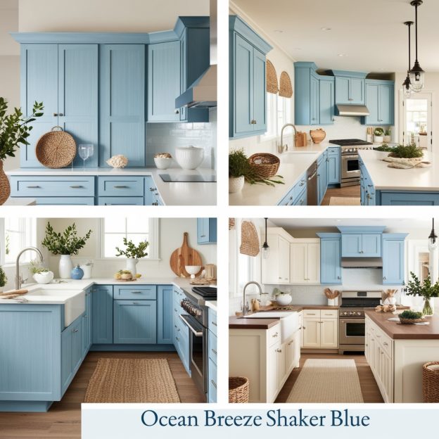 A collage of a kitchen - Ocean Breeze Shaker Blue