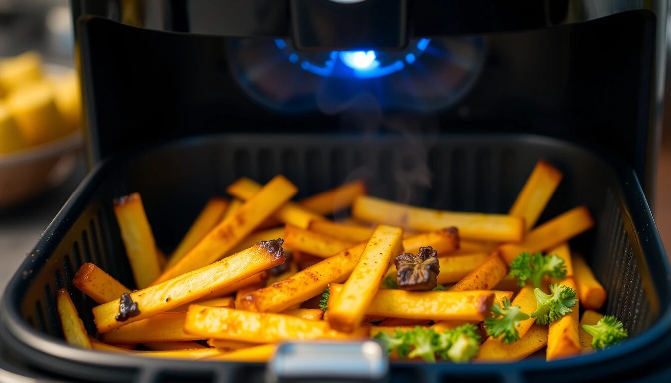 Top 6 Best Kitchen Gadgets for Vegetarians in 2025 6 Air fryer cooking crispy vegetable fries.