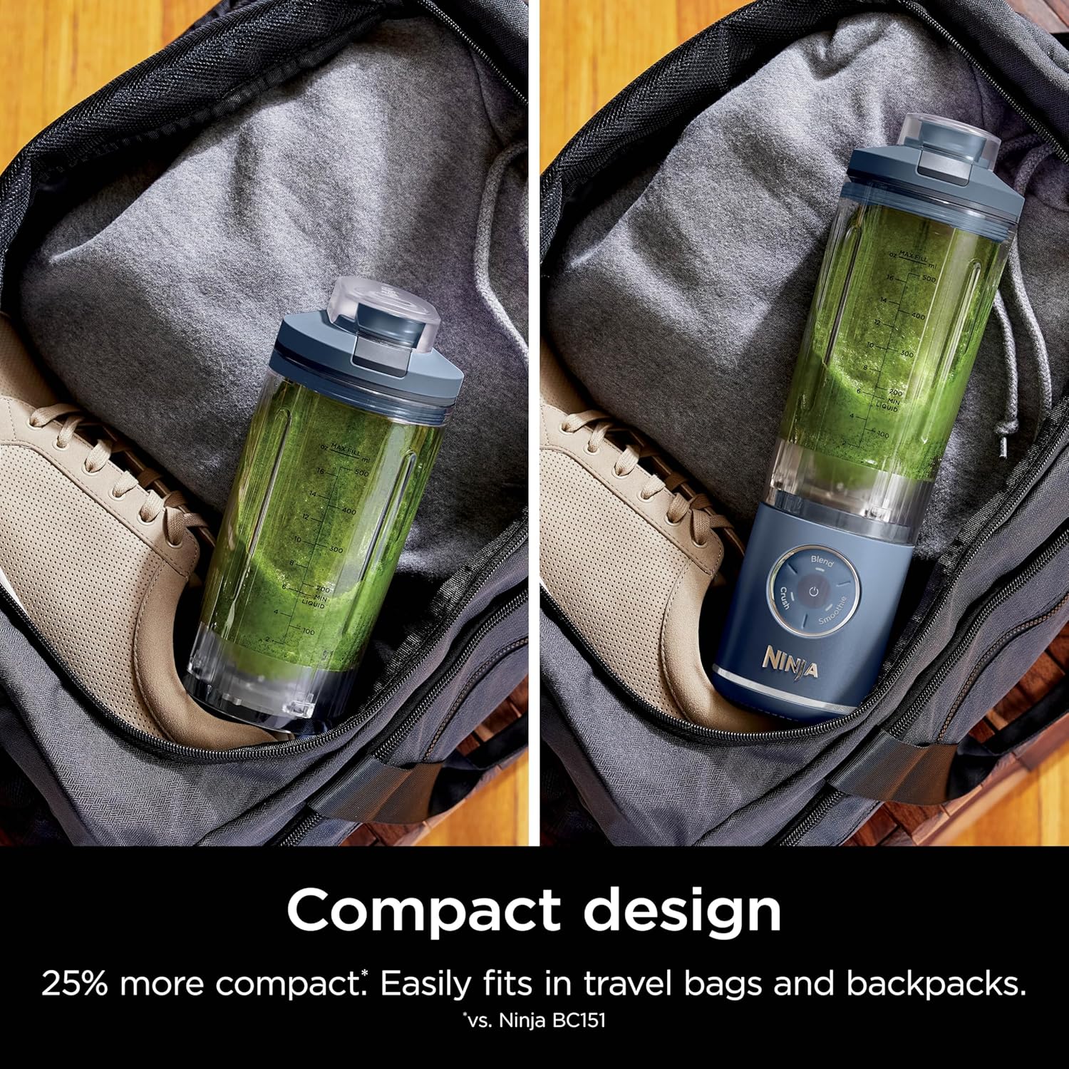 A collage of a bag with a blender and a shoe  Description automatically generated