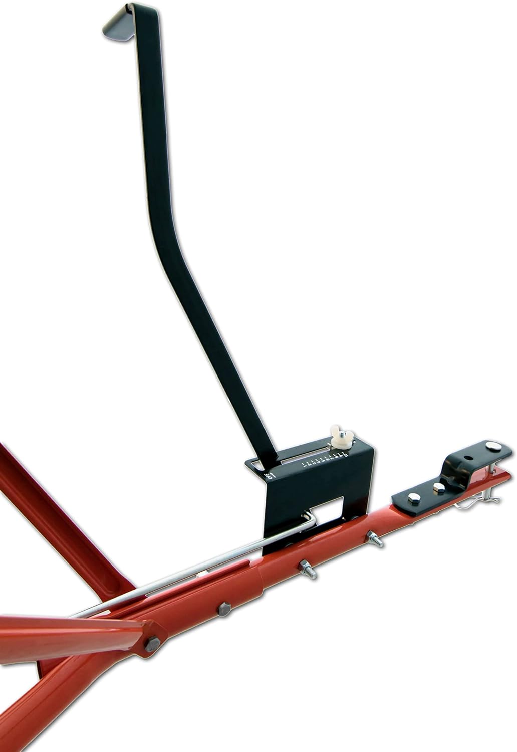 A close-up of a red and black bicycle  Description automatically generated