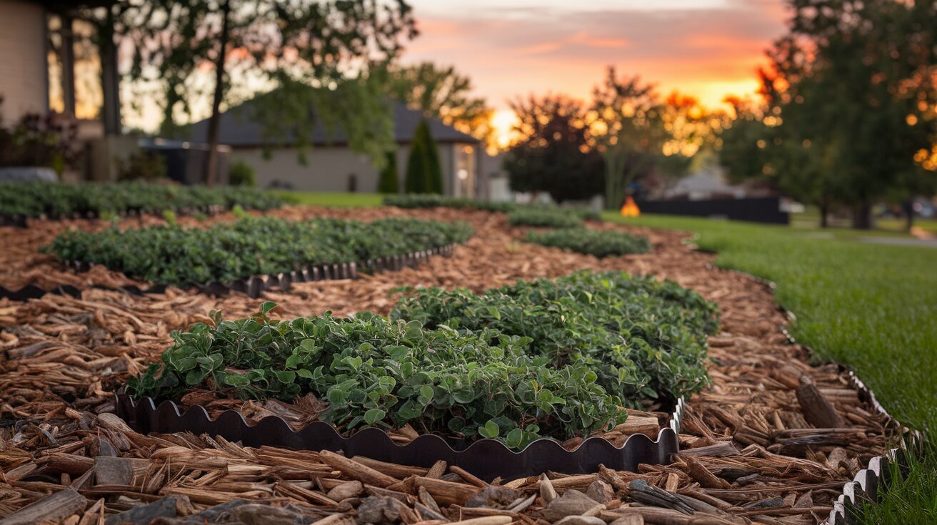 Layered Landscaping With Mulch and Ground Cover