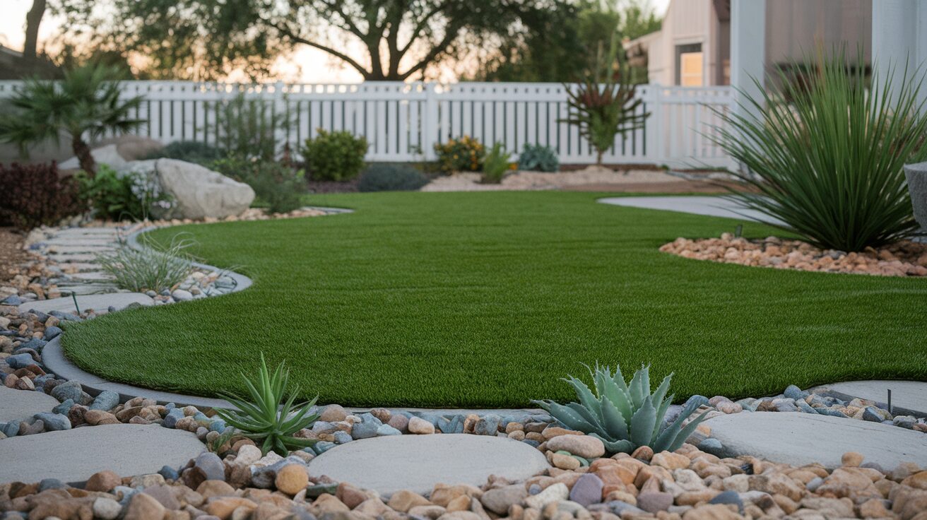 Artificial Turf with Rock Garden Border