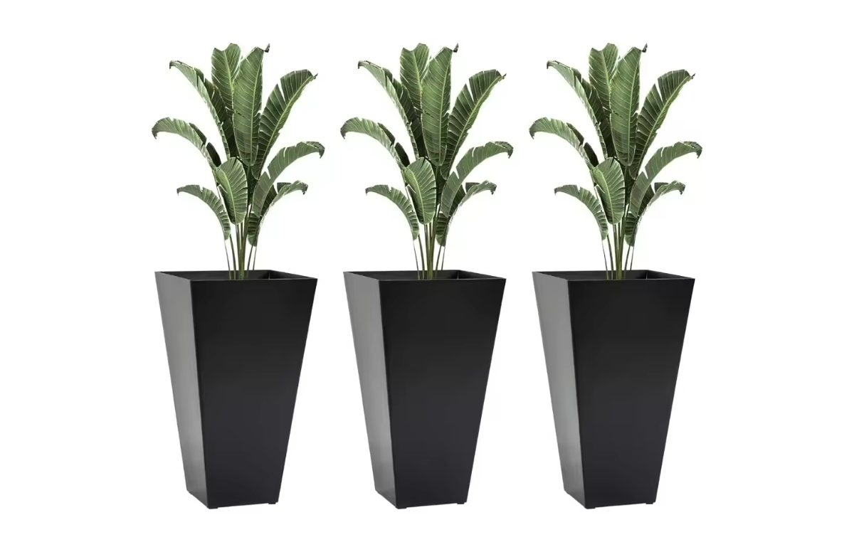 Set of 3 Tall Planters Outdoor Flower Plant Pots, Indoor Planters for Porch Patio and Deck