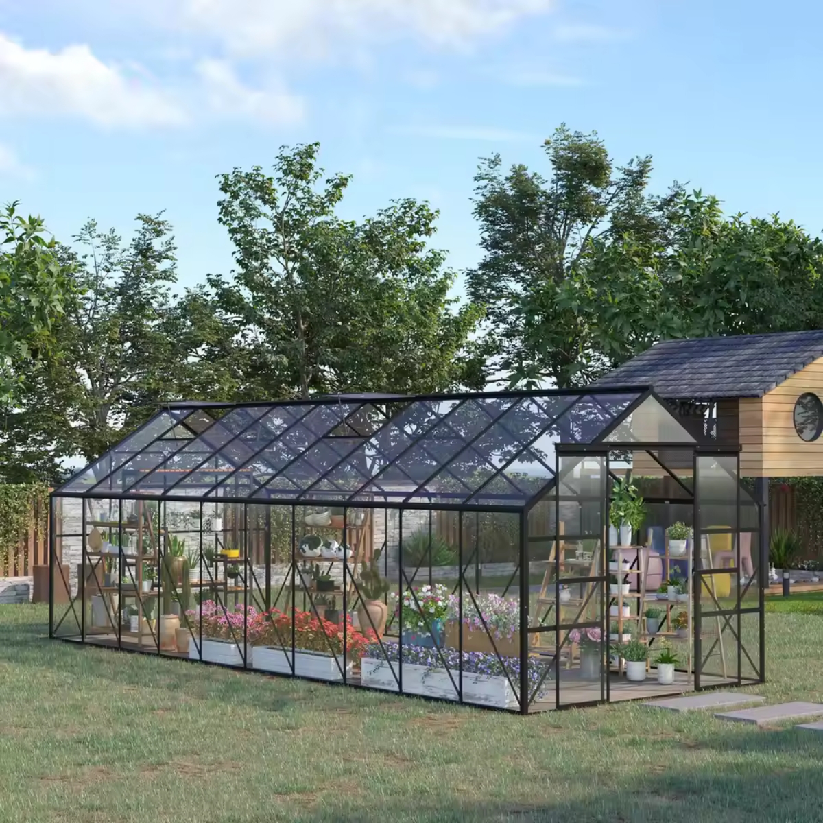 20 X 8 Polycarbonate Walk-In Garden Greenhouse Kit W Sliding Door Clear