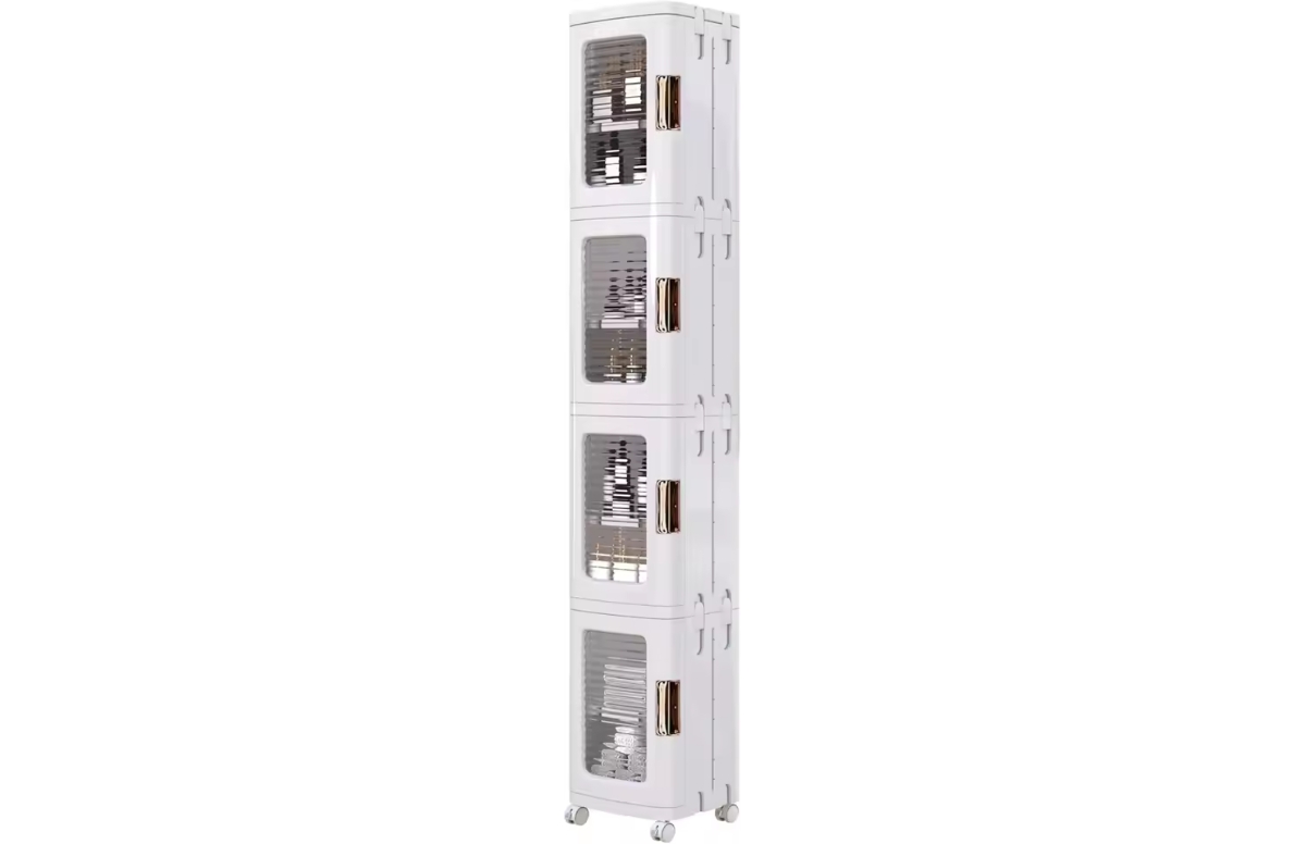 Good 4-Tier Tall Narrow Storage Cabinet with Movable Wheels, Adjustable Shelves, Anti-Tip, Slim, Small Space Home Storage, Bathroom